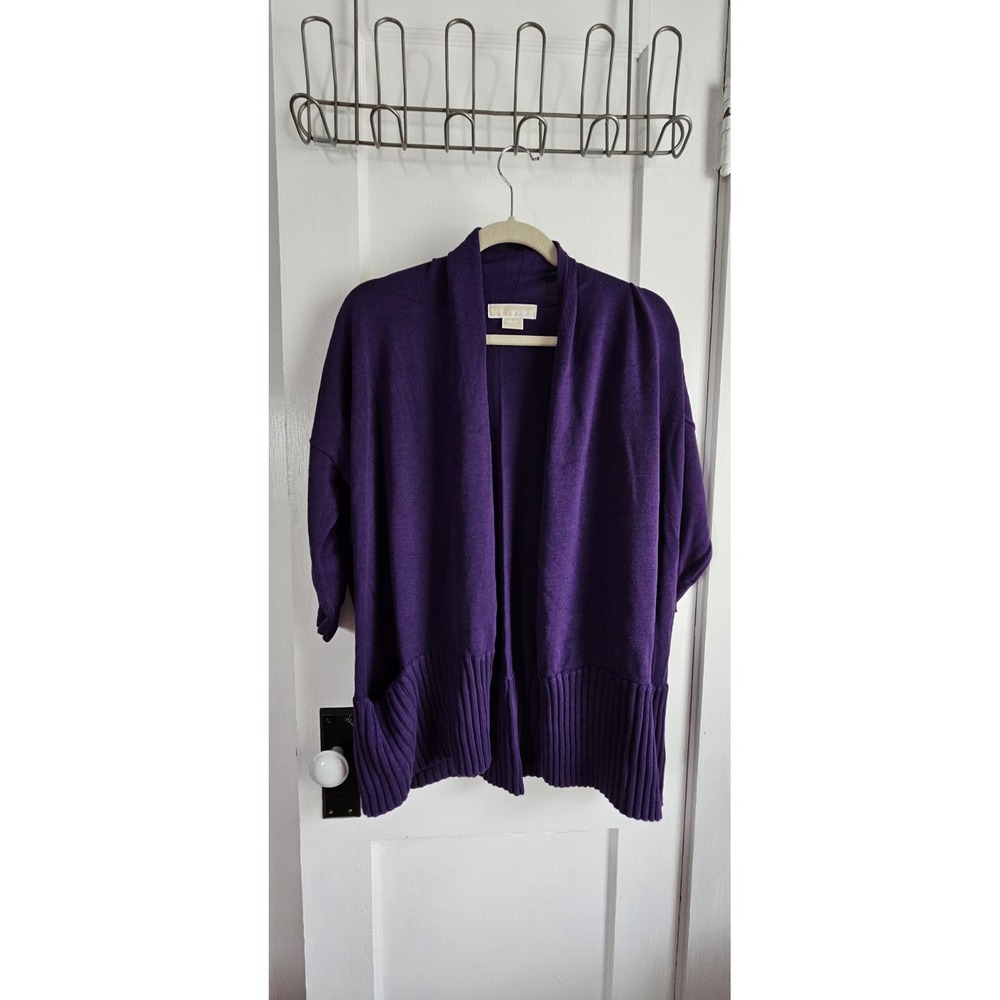 Michael Kors Royal purple quarter sleeve Cardigan waterfall style sweater size M